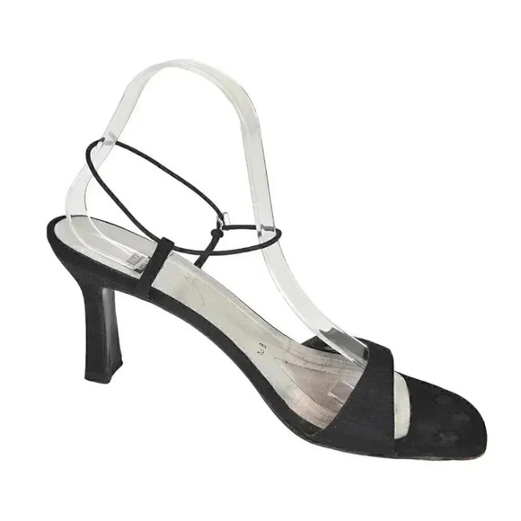 Stuart Weitzman Black Heels Open Toe Black Rhinestone Size 10 - Picture 3 of 14